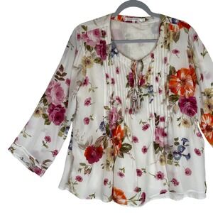 Love Kyla XL Floral Print Split Neck‎ Tie Blouse Top 3/4 Sleeve Made in India